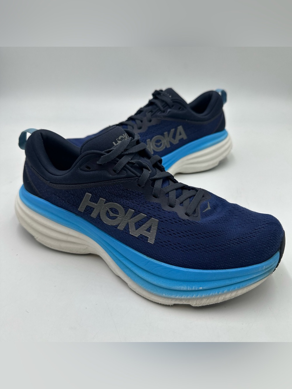 HOKA Bondi 8 Men’s Size 8D Navy Blue Running Shoes 1123202 OSAA Insoles Needed